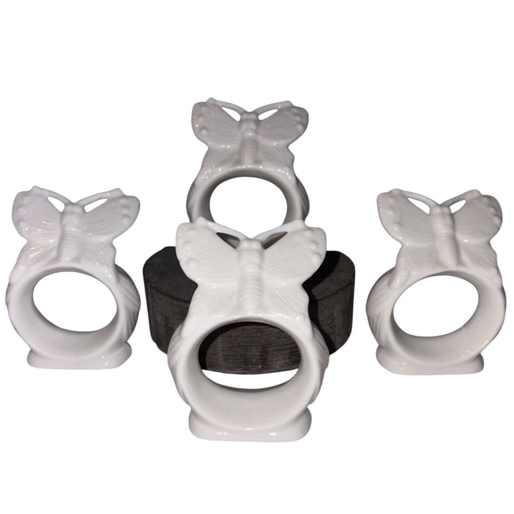 Ardalt White Butterfly Napkin Rings Vintage Ceramic Holders Set A Four